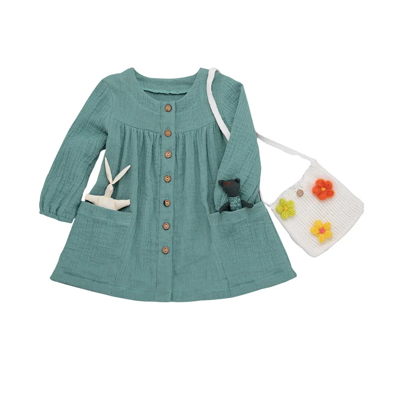 

Cotton and Linen New Children's Clothing Europe and America Autumn Cotton and Linen Crepe 4-color Cardigan Long-sleeved Top