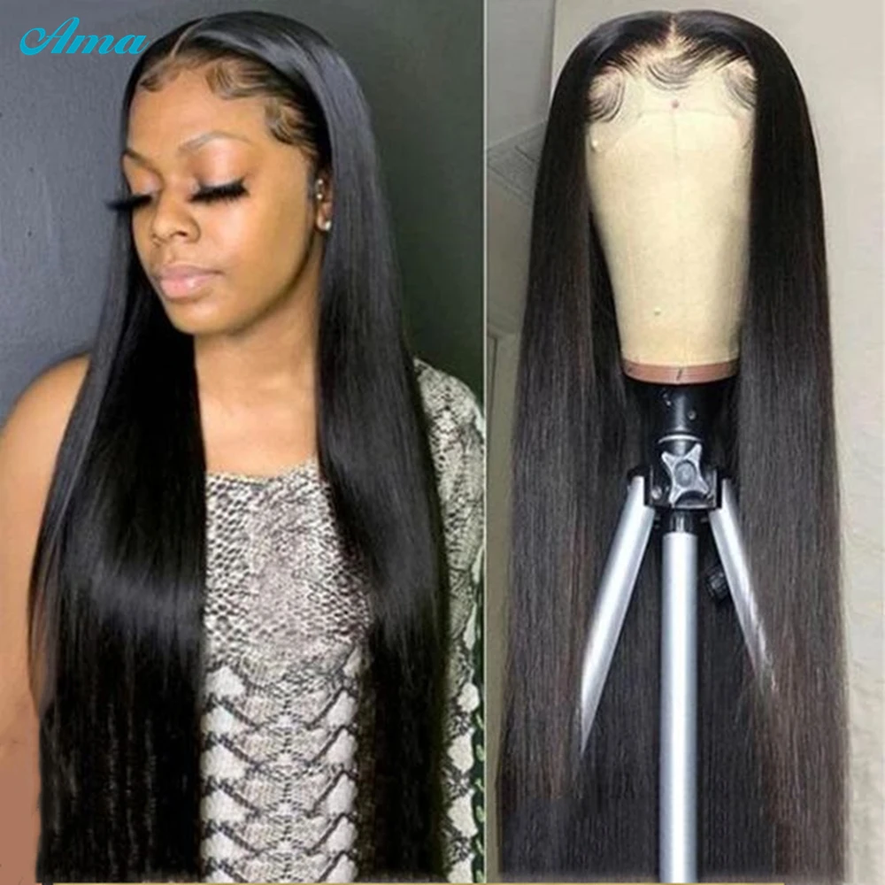 

Straight Lace Front Wig Malaysian 13x4/13x6x1 Transparent Lace Front Human Hair Wigs For Black Women Ama Remy 4x4 Closure Wig