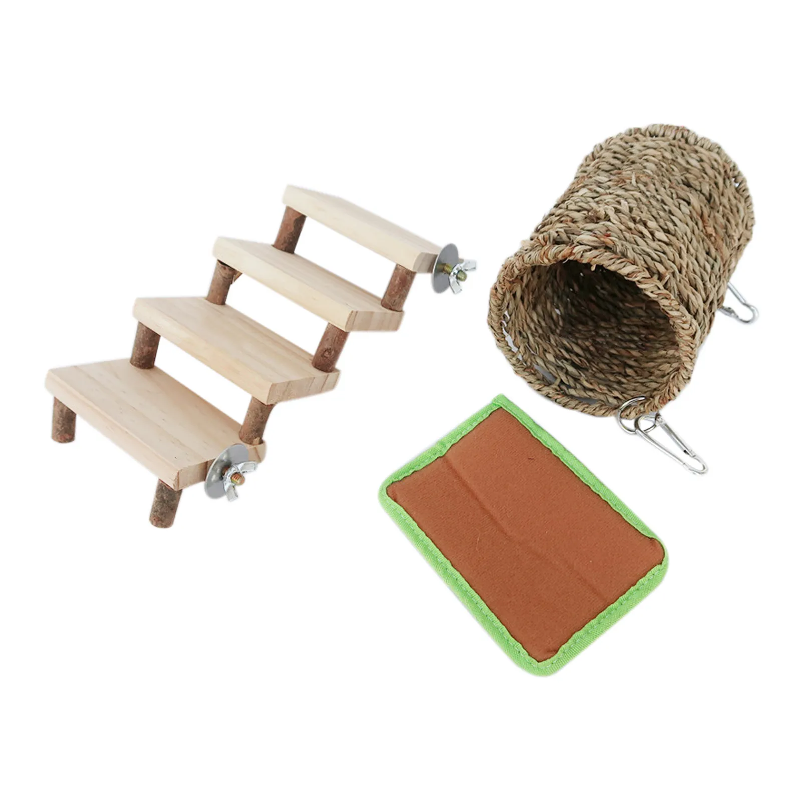 

2PCS Hamster Hanging Chew Toy Set Stairs Hamster Tunnel Toy With Mat Cute Parrot Hamster Small Swing Hanging Bed Pet Supplies