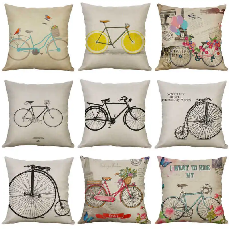 Винтажная наволочка с цветочным узором для велосипеда хлопок лен 45*45 см