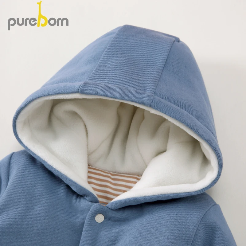 Pureborn/комбинезон для новорожденных; толстый зимний комбинезон с капюшоном для маленьких мальчиков и девочек; милая детская одежда с героями мультфильмов; Рождественский подарок; Новинка года