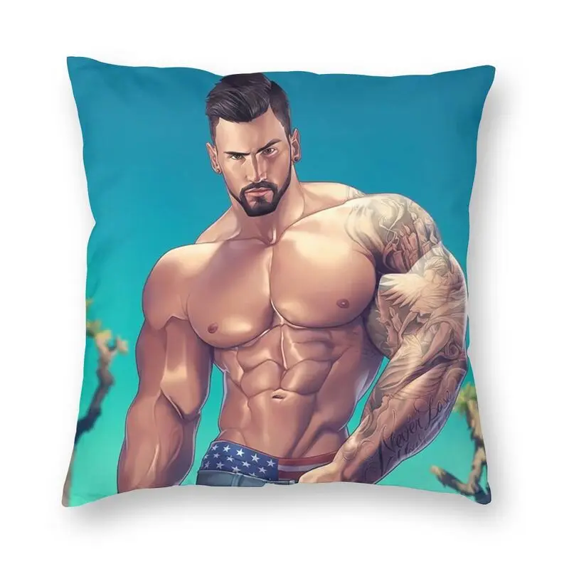 

Sexy Man Super Strong Muscle Male Boyfriend Cartoon Cushion Cover Tempting Gay Throw Pillow Case for Car Pillowcase Decoration