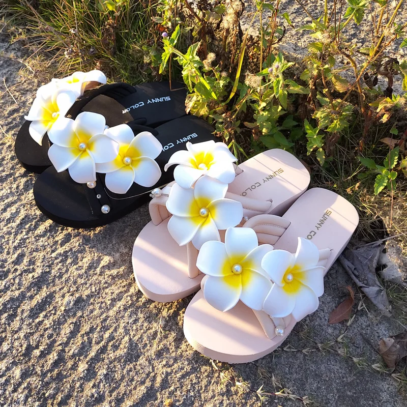 

Flower On A Wedge Shoes Slippers Casual Slides Med Summer Clogs Woman Luxury Beach Soft PU Rubber Cotton Fabric Fashion Floral