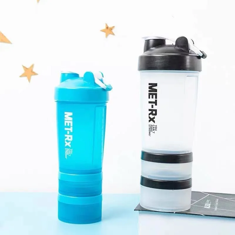 

Portable Protein Shaker Water Bottles Sport Water Cups Outdoor Travel Carrying Bottle 3 Layers Design Sports Shaker Bottle