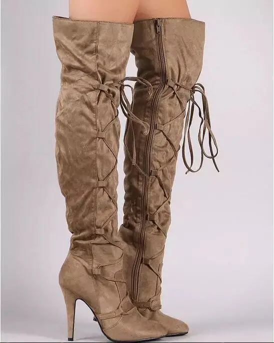 Лидер продаж Модные женские высокие сапоги из нубука пикантные с высоким