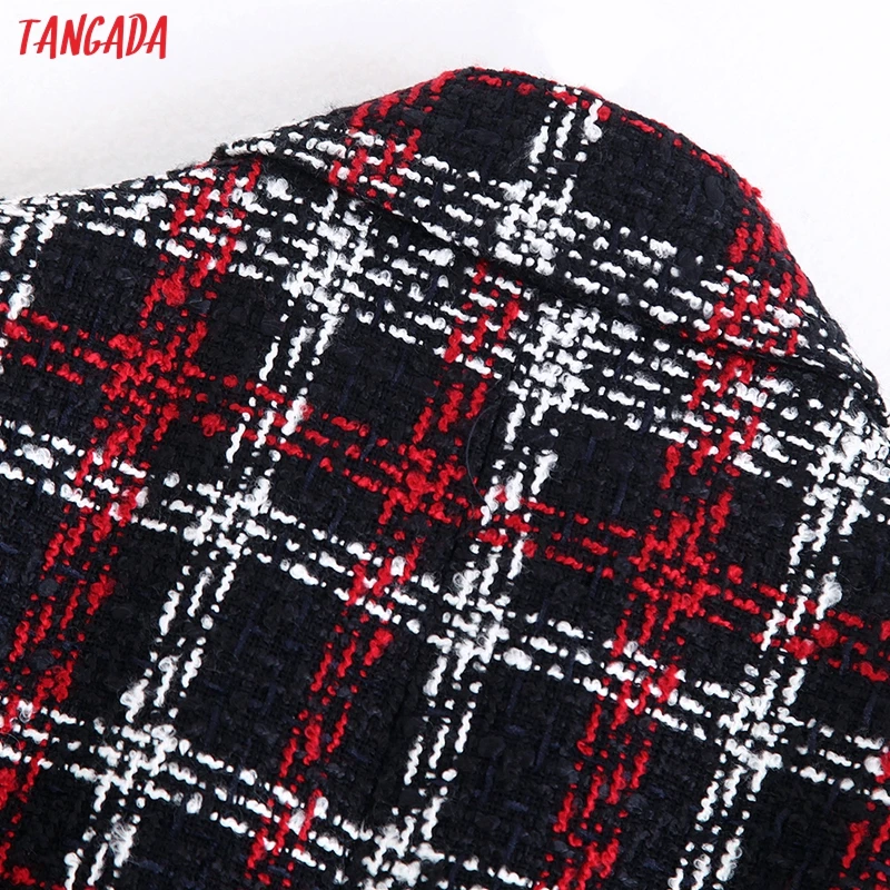 Tangada, женское плотное твидовое пальто, красная клетчатая Свободная куртка с длинным рукавом и карманом,, женское элегантное осенне-зимнее пальто BE18
