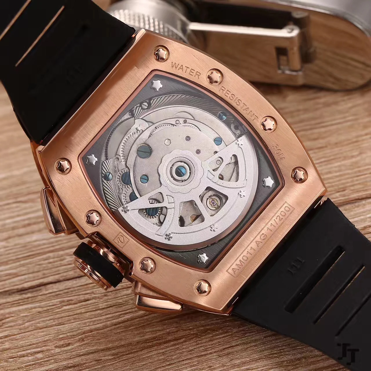 

Classic New Black Rubber Men Watch Sapphire Glass Automatic Mechanical Rose Gold Silver Black AAA+ Tourbillion Calendar