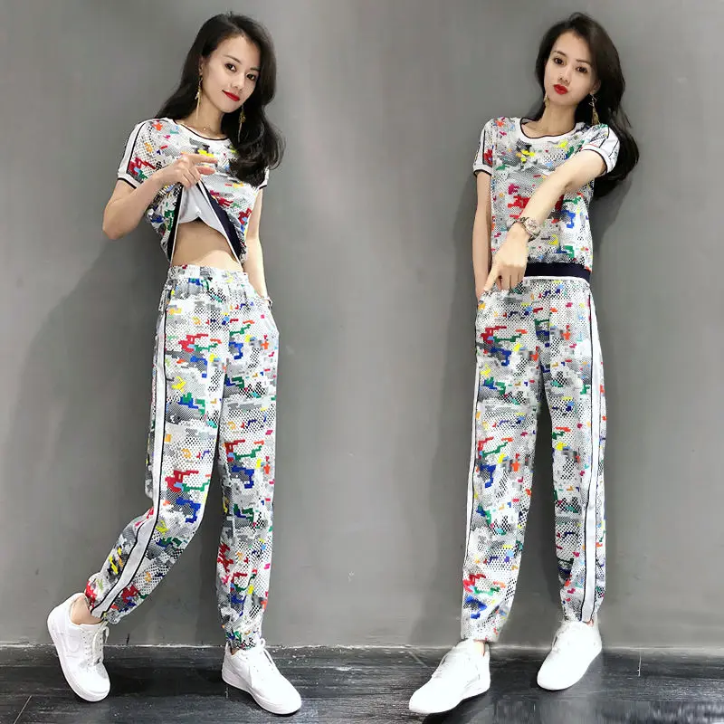 

2021 Short Sleeve Sports Set Women's Summer 2020 New Fashionable Stylish Casual Slimming Two-Piece Suit European Goods Fashion