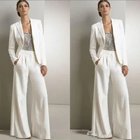 modern three pieces mother of the bride pant suits for silver sequined wedding guest dress plus vestido de madrinha with jackets