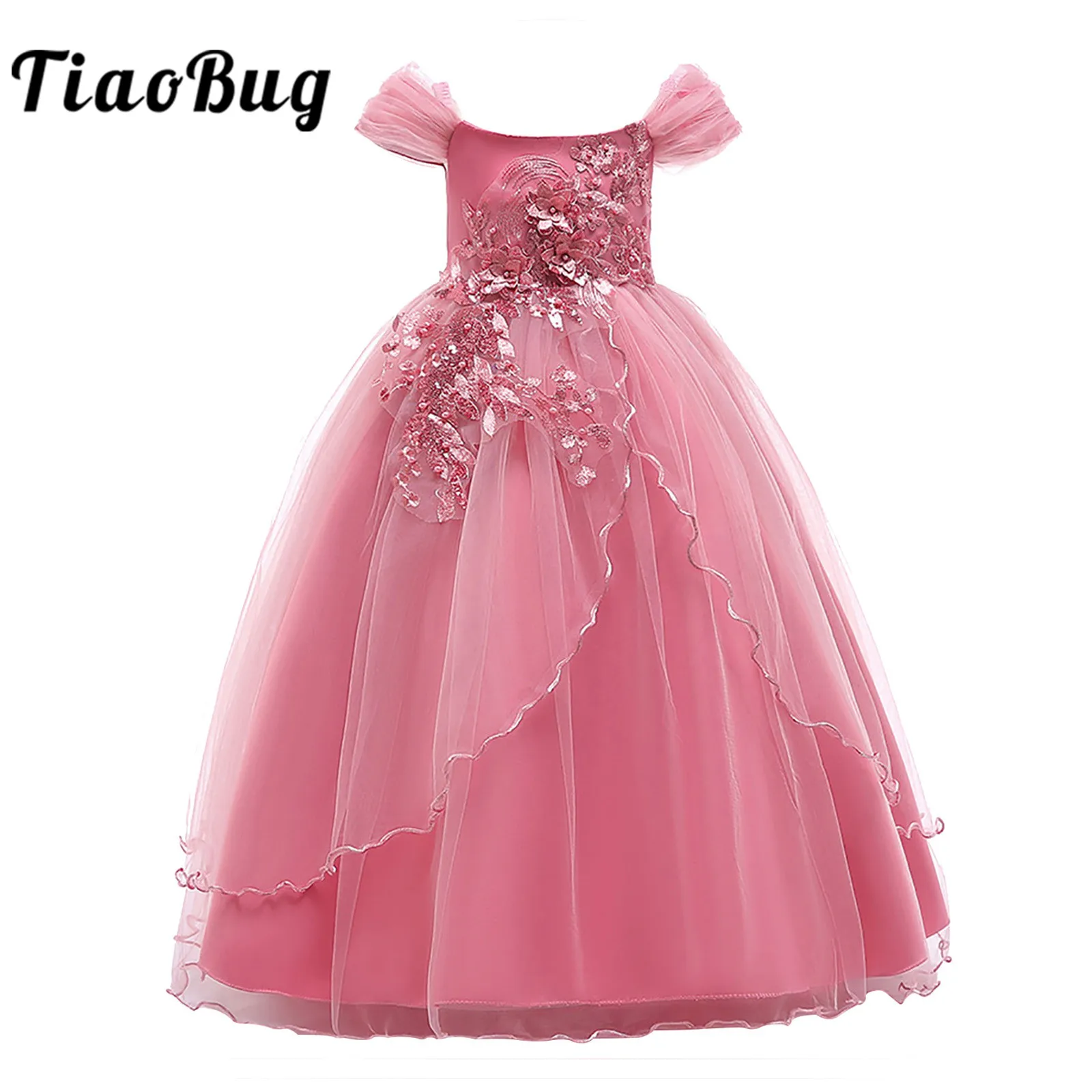 

Princess Flower Girl Dresses Embroidery Girls Dress Bridesmaid Pageant Wedding Party Ceremony Kids Vestidos Elegant Girl's Dress