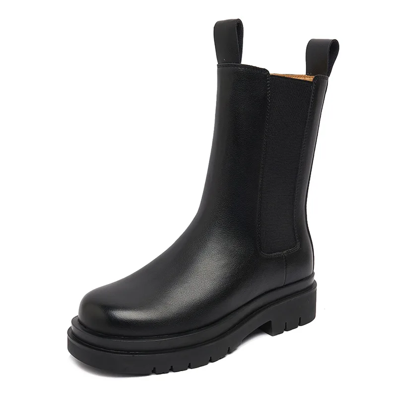 

boots women's winter 2021 new leather side autumn and zipper chimney boots Plush women's shoes winter women's boots thick