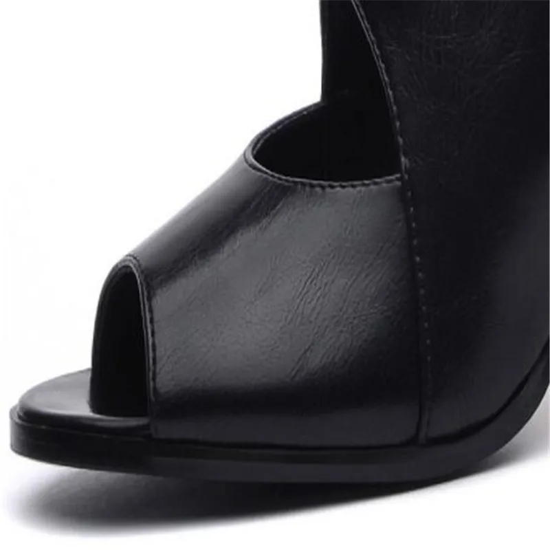 

Shoes Woman Square Heels Sandals Womens Fish Mouth High Heel Zipper Sandals Leather Short Sandal Zapatos De Mujer Eu 34-41 black