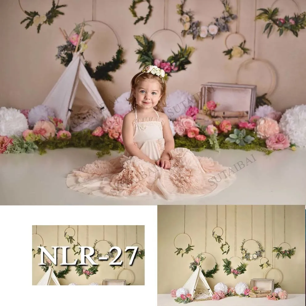 

Quality Photography Background Flower Wreath Wall Decoration Kids Girl Portrait Backdrops For Photo Studio Photocall Photozone