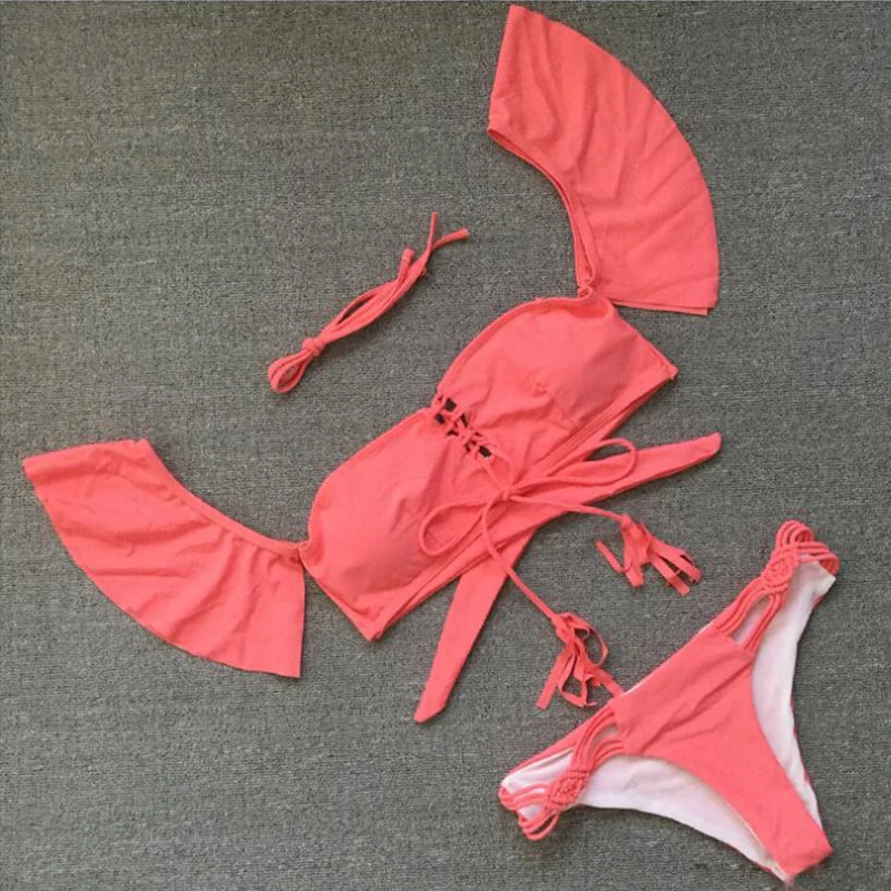 VIAOLI 2018 new sexy off solid color women's swimsuit one-piece swimwear Monokini pleated |