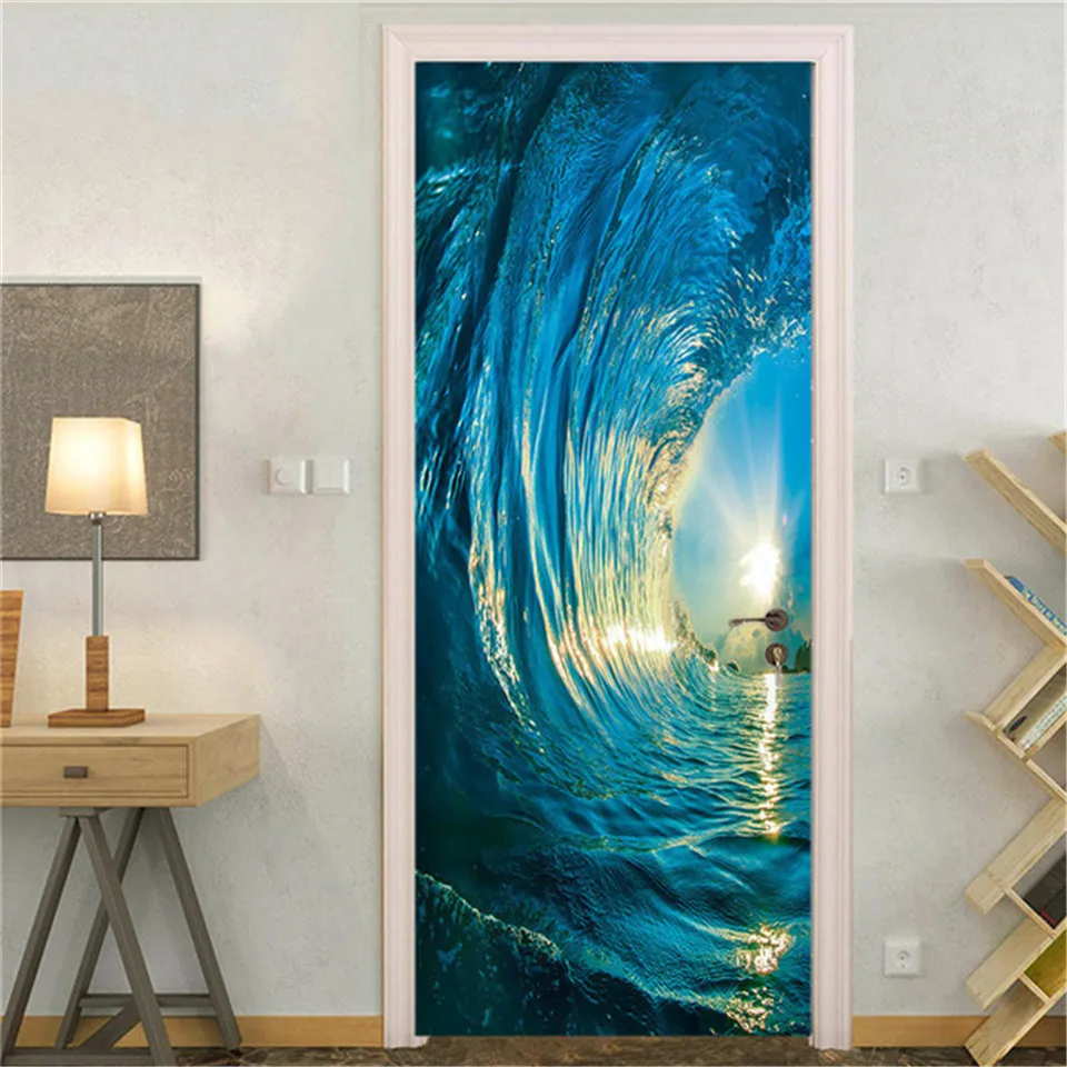 2Pcs/Set Forest Door Sticker Wallpaper PVC DIY Self-adhesive Waterproof Poster Seascape Wall Mural Decals Home Decor deursticker | Дом и сад
