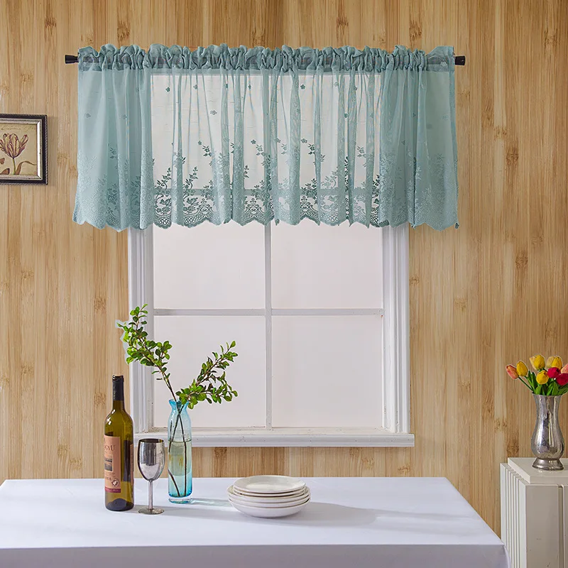 

Kitchen Lace Blackout Short Curtain For Living Room Cafe Bedroom Decoration Window Pole Drapes Fashion Shade Small Curtain