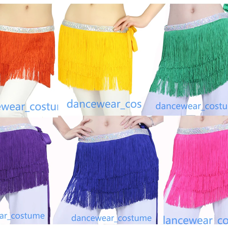 

NEW Ladies Belly Dance Hip Scarf Wrap Skirt Women Ballroom Latin Competition Fringes Tassels Belt Skirt 11Colors