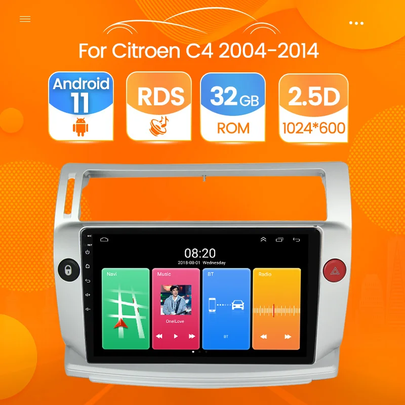 Автомагнитола 2Din на Android 11 для Citroen C4 C-Triumph C-four 2004 2005 2006 2007 2008 2009 мультимедийный