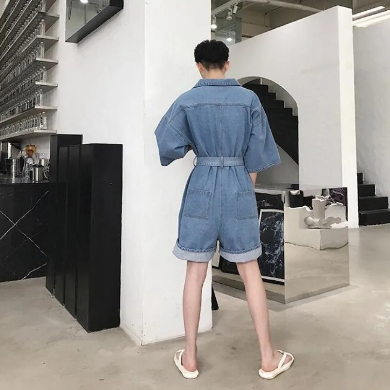 Новые летние мужские джинсовые комбинезоны с коротким рукавом модные