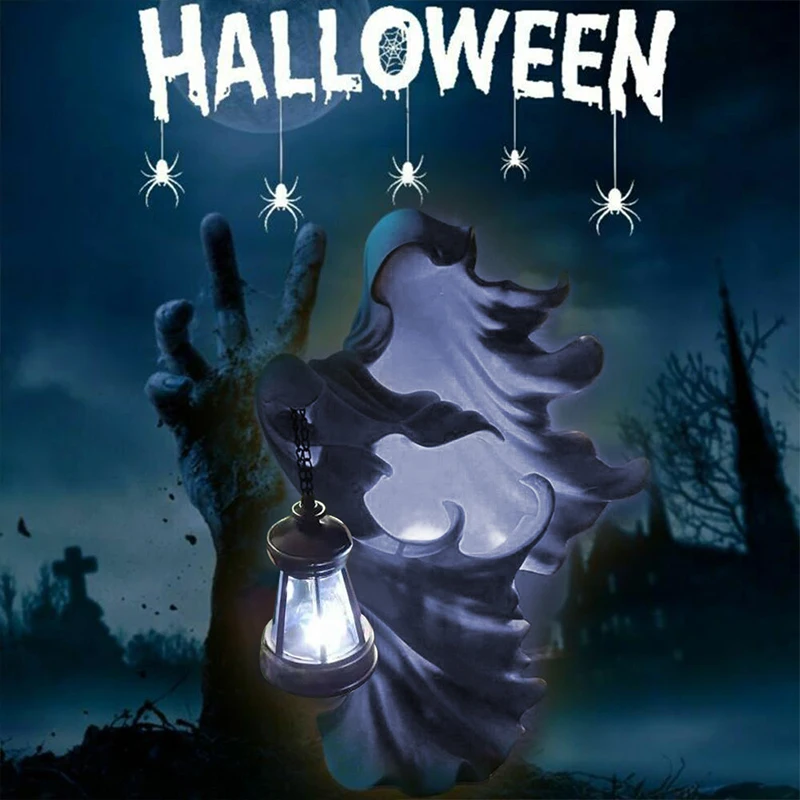Hell Messenger with Lantern Ghost Seeking Light Witch Resin Statue Realistic Sculpture Halloween Ornament Decorative Lamp | Дом и сад