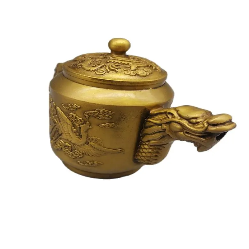 

Chinese Old Bronze Statue Brass Dragon And Phoenix Teapot