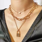 Многослойная подвеска с замком, прямоугольное ожерелье из кабеля, ожерелье с регулируемым замком и сердцем, модные ювелирные изделия