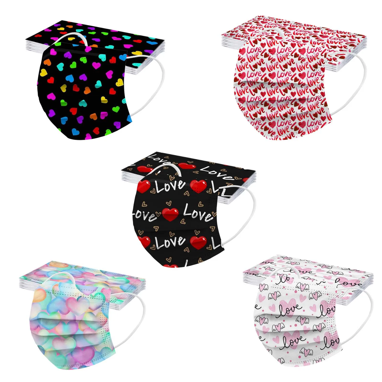 

50PCS Face Protective Mask Adult Valentine's Day Printing Breathable Disposable Three-layer Mask