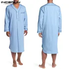 Халат INCERUN мужской с длинным рукавом и V-образным вырезом, домашняя одежда на пуговицах, уютный дышащий пижамный комплект для отдыха, 2021