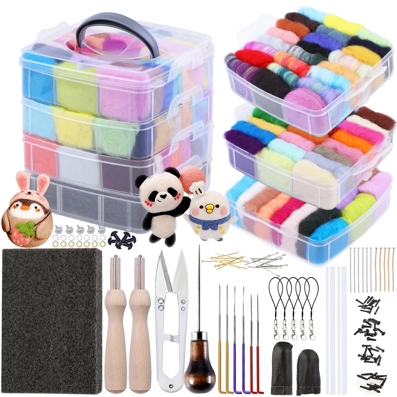 LMDZ-Kit de fieltro de lana para principiantes, herramientas de fieltro de aguja, mango DIY, juguetes de fieltro de lana, materiales de tela, manualidades, 72 colores-0