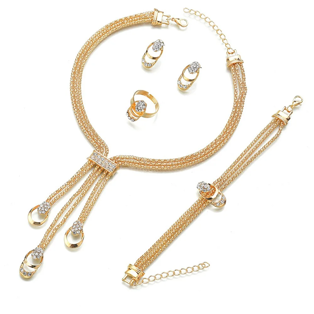 Модный золотой свадебный Женский комплект металлических украшений 4 шт.