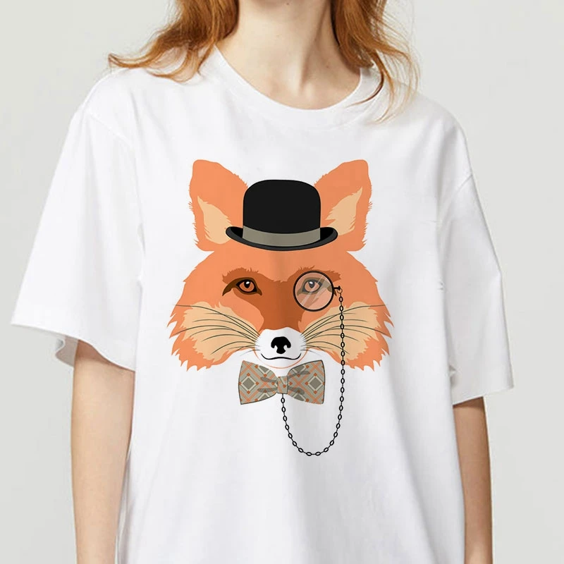 

Cute Fox Cartoon Printed Ladies T-shirt O-Neck Harajuku Graphic T-shirt Short Sleeve Summer TShirt Top Fun Tee T-shirt Women