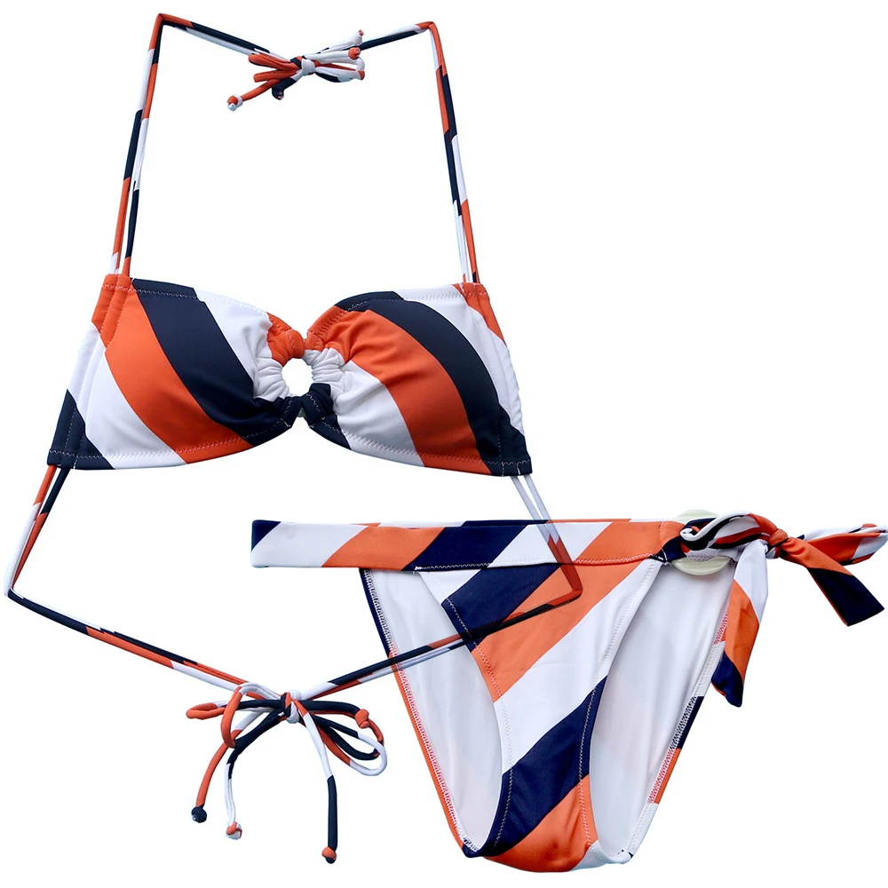 Женское бикини купальный костюм пляжный купальник оранжевая полоска бахрома