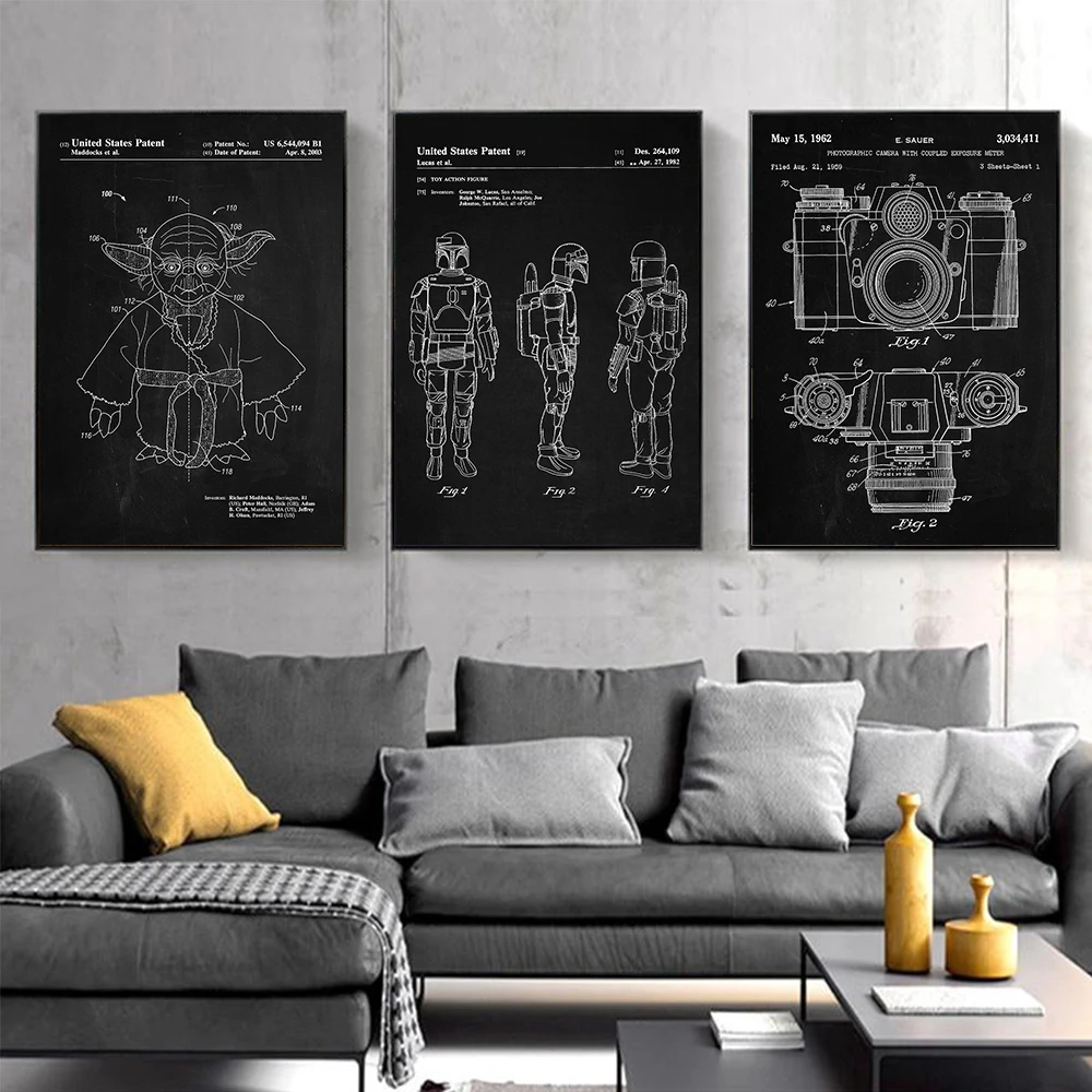 

Patent Blueprint Canvas Prints Boys Room Decor Vintage Science Fiction Lovers Gift Poster Art Painting Steampunk Decoration