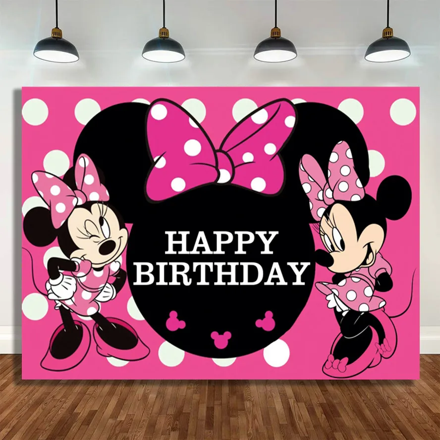 120x80cm Minnie Mickey Mouse Photography Background Vinyl Cloth Photo Shooting Backdrop for Kid Baby Birthday Party Studio |