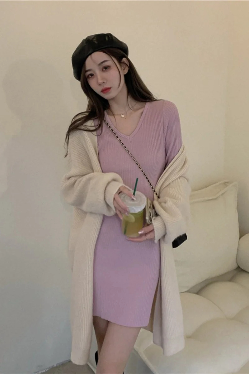 Осенне-зимнее платье 2021 Новое Женское французское приталенное трикотажное с