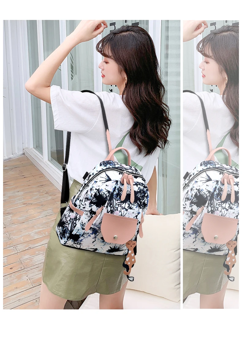 Women Backpack Flower Printing School Backpacks For Teenage Girls Nylon Bookbags Lady Daily Travel sac Shoulder Bags XA511H