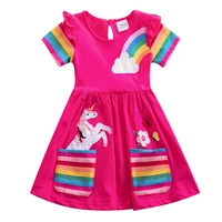 girl short sleeved unicorn dress pony cartoon dress printed embroidered cotton round neck dress for girls kids summer dress
