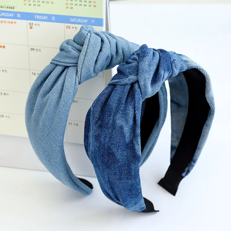 

Denim Tie dye Knot Hairband Cross Headband for Women Girls Hair Accessories Free Shipping