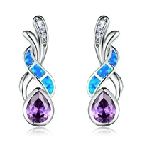 boho fashion women water drop purple crystal earrings fashion imitation blue fire opal stud earrings for women wedding jewelry
