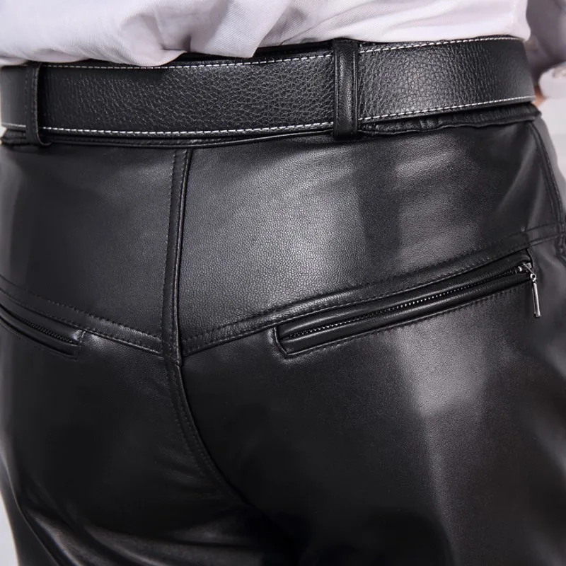 Большие размеры 40 мужские деловые повседневные брюки из натуральной кожи тонкие