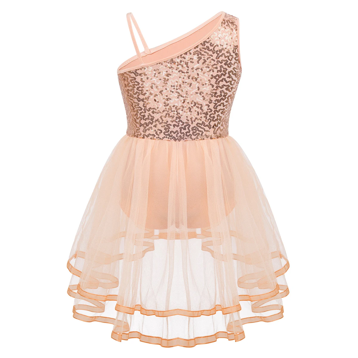 Блестками платья с лямкой на одном плече для девочек детей балетное платье