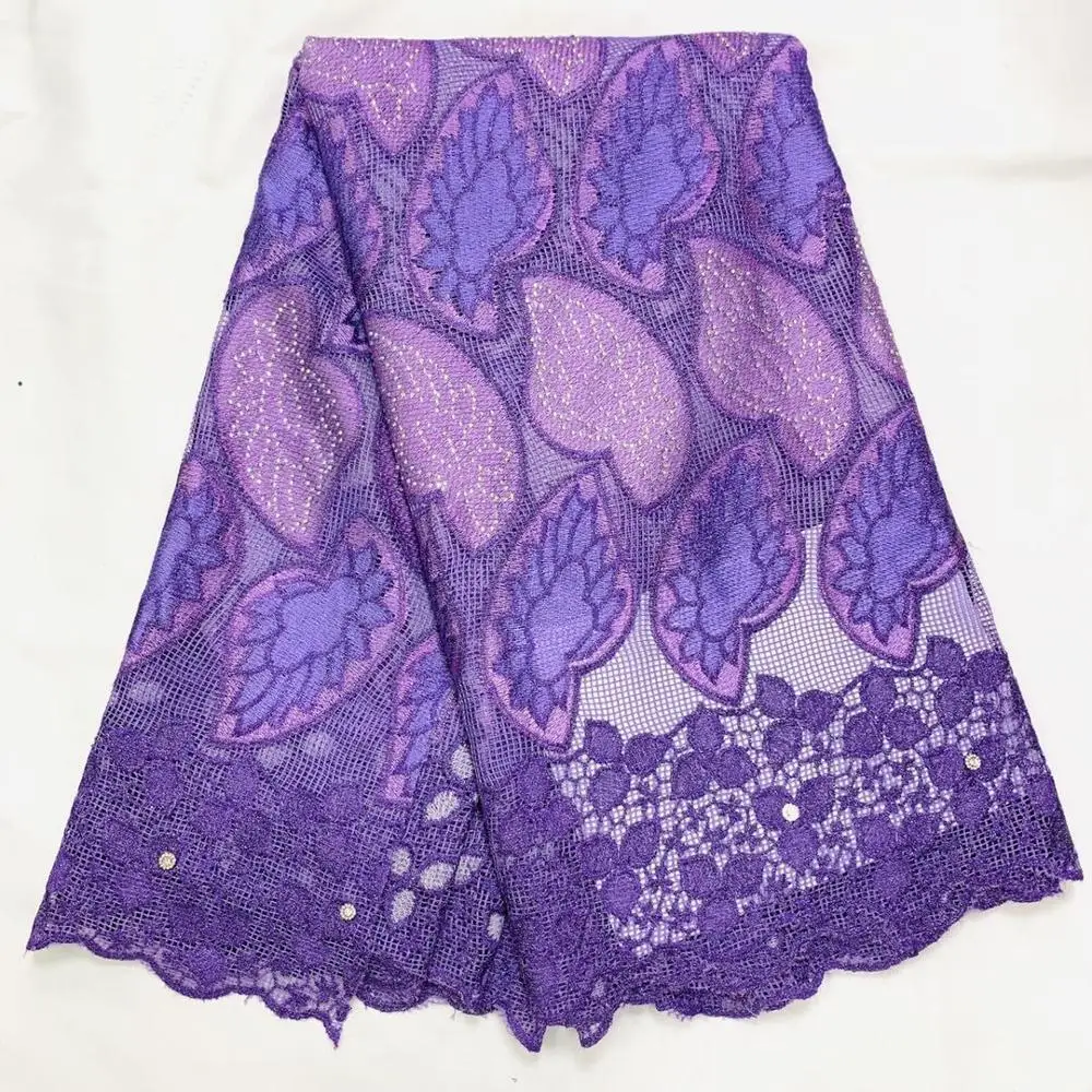 Фиолетовая Африканская Хлопковая кружевная ткань для свадебного платья 2020