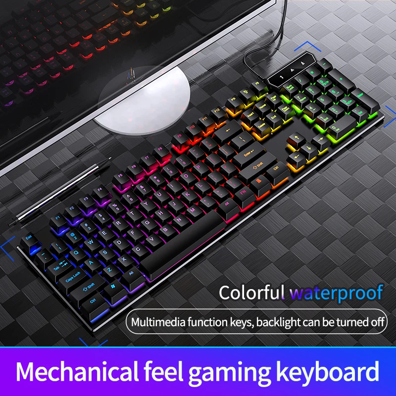 104 keys led backlit usb gaming keyboard game mechanical feel keyboard gamer ergonomic wire keyboard folding foot support free global shipping