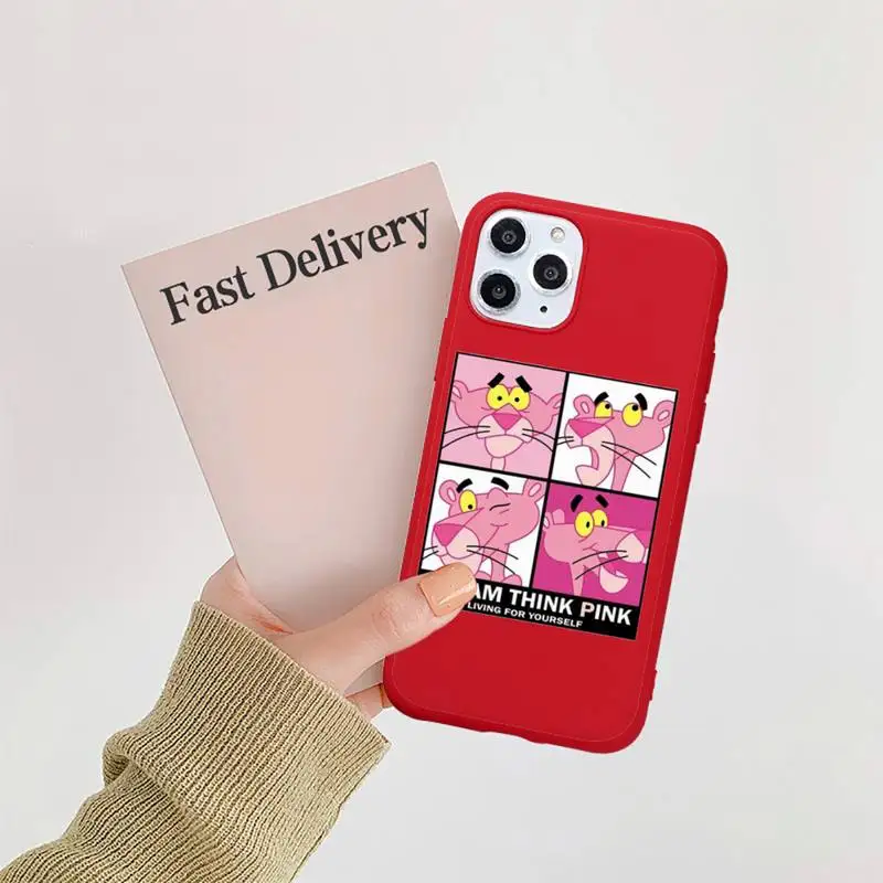

Lovely Pink Naughty Panther Phone Case Candy Color for iPhone 11 12 mini pro XS MAX 8 7 6 6S Plus X SE 2020 XR