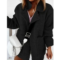 winterautumn womens jacket chic long sleeve pockets lapel knit coat cardigan thick streetwear jacket