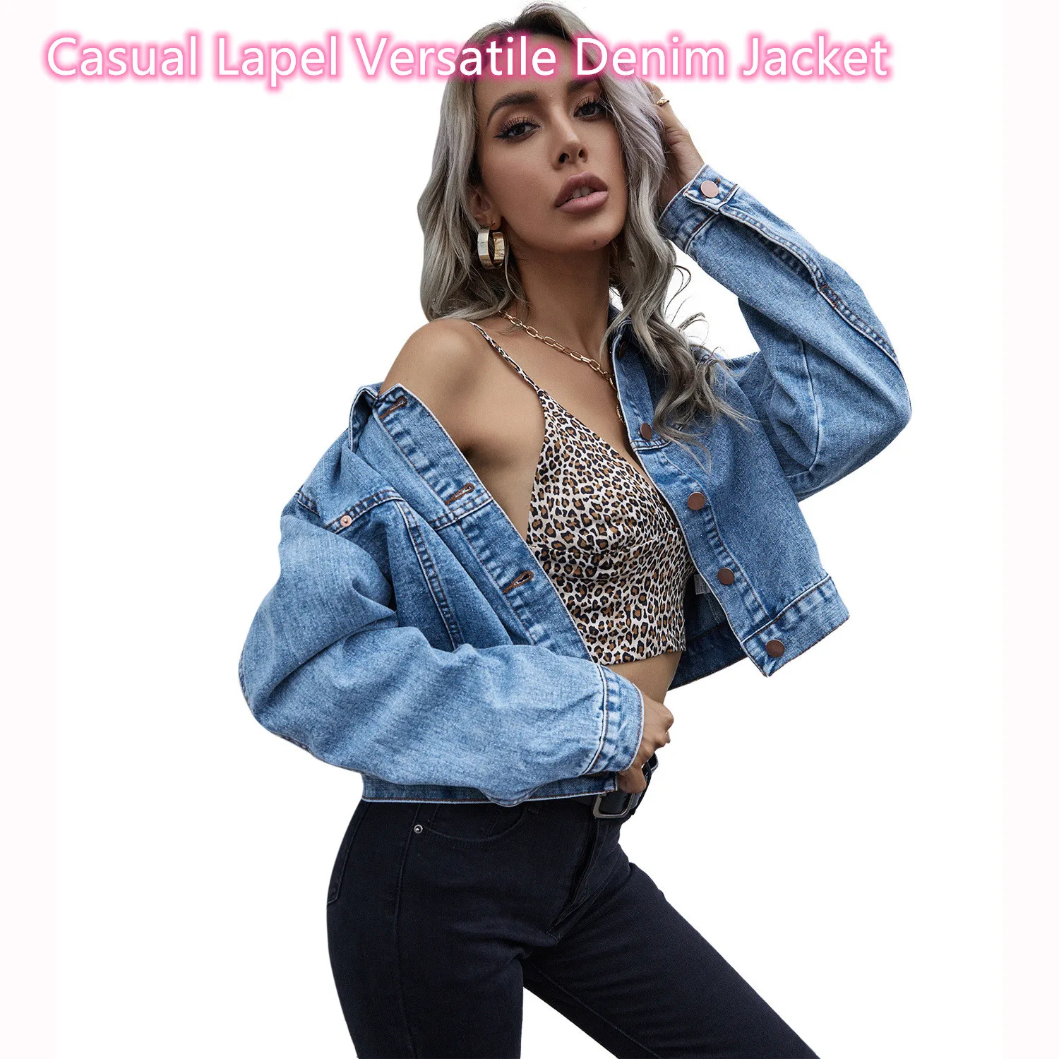 

Women's Denim Jacket Casual Long Sleeve Solid Color Lapel Versatile Denim Jacket Spring Autumn Free Shipping Loose Denim Jacket
