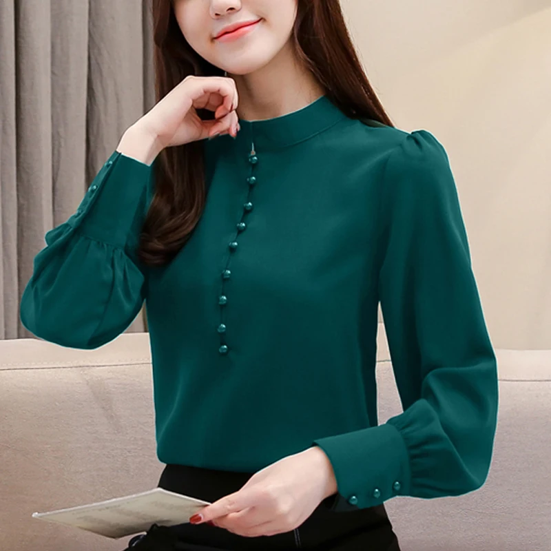 Женские топы с длинным рукавом Повседневная шифоновая блузка Женская рабочая