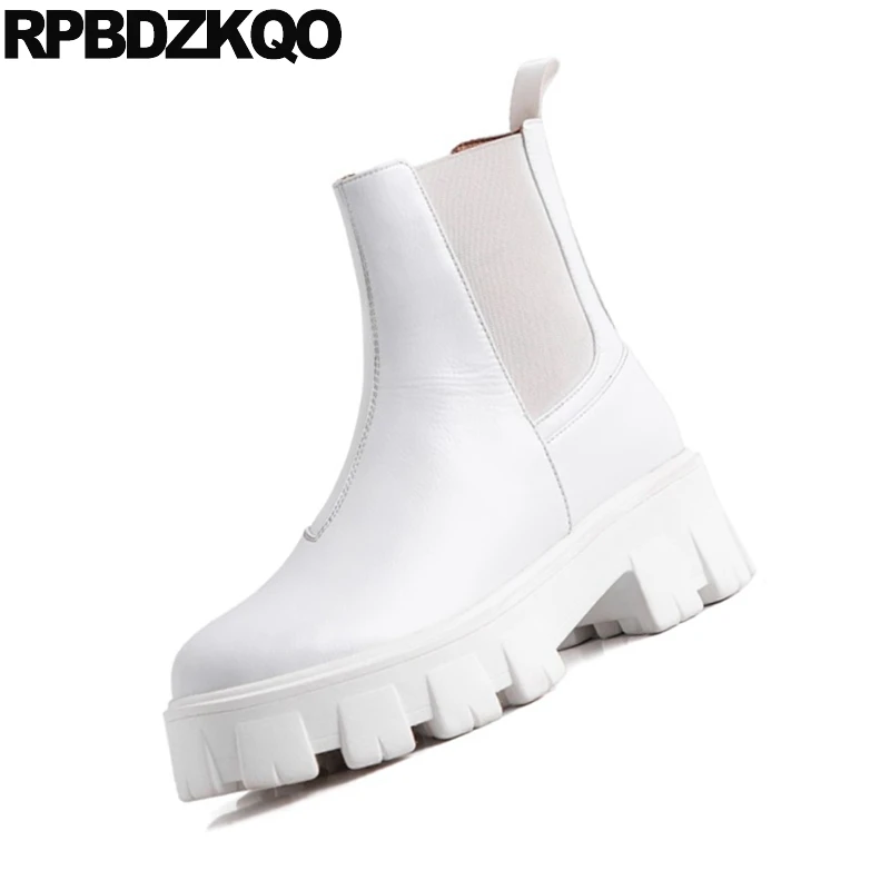 Белые Водонепроницаемые зимние женские ботинки челси без шнуровки роскошные
