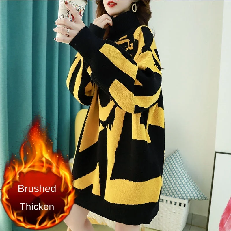 

Turtleneck Sweater Women's Mid-Length Thickened Autumn and Winter 2020 New Loose Korean Style Sweater Coat Sweater