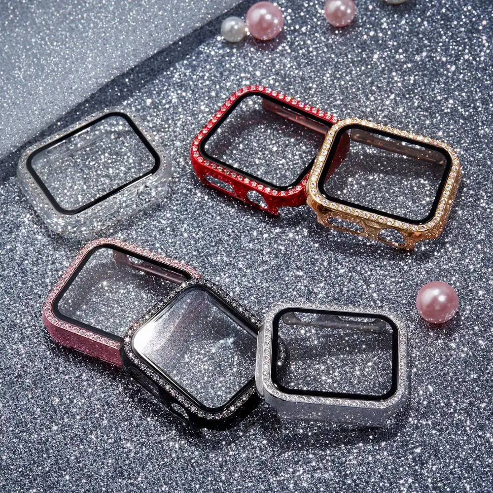 

Glass+Cover For Apple Watch 6 case 44mm 40mm iWatch 42mm 38mm bumper Screen diamond Protector Accessories for series 5 4 3 2 SE